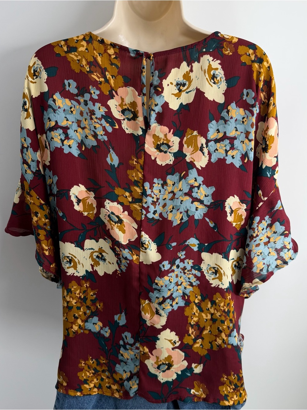 Umgee Burgundy Floral V-Neck Blouse - Picture 7 of 10